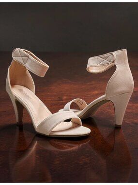 Taupe Suede Open-Toe Heels With Ankle Strap Bella Marie Brand